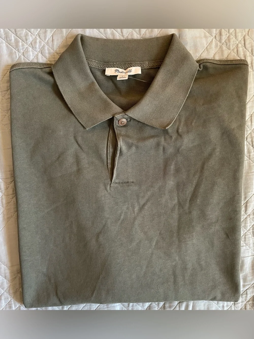 Madewell Long Sleeve Compact-Knit Polo in Olive Slate Size M $88 NZ247 - Picture 7 of 10